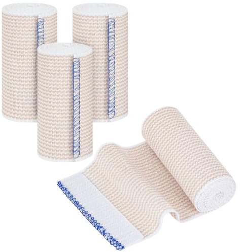 Fefod 4 stycken premium elastiskt bandage kohäftigt fixeringsbindemedel (10 cm x 4,5 m) | Sportbandage universellt bandage kompressionsbinda elastiskt band, sträckt fixeringsbindel för ankelstöd armben eller