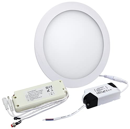 Long Life Lamp Company 18w LED Panel Light Recessed with 3 Hour Emergency Battery Pack, Cool White 6500k Round Ceiling Panel