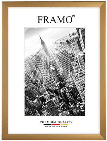 FRAMO Holz Bilderrahmen 54 x 106 cm nach Maß - Gold Schlicht | Größe wählbar | inkl. entspiegeltes Acrylglas | Rahmen für Puzzle | Foto | Poster