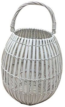King Home L1766339 Laterne Bambus mit Glas, Weiß