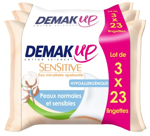Demak'Up Sensitive Lingettes à démaquiller - Visage et Yeux - Peaux Normales et Sensibles - 3x23 Lingettes démaquillantes