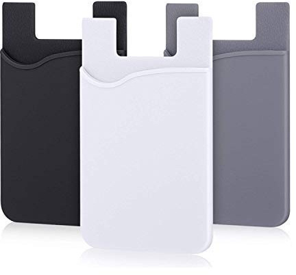 Cell Phone Card Holder for Back of Phone Case. Silicone Stick On Pocket Wallet for iPhone, Android & Other Flat Surfaces, Great for Credit Cards, Business Card, Cash & ID Cards (Grey White Black)