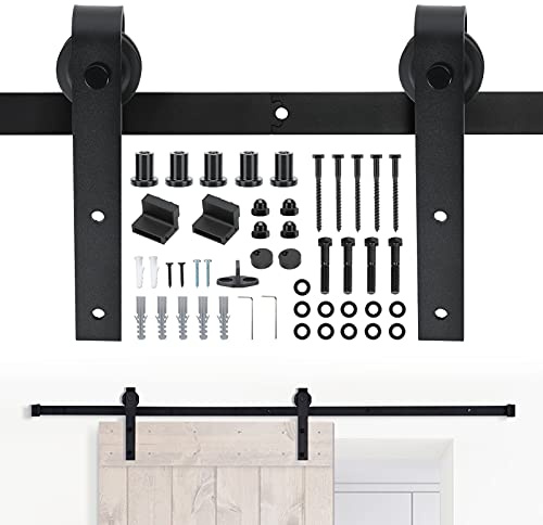 Schiebetürsystem Set, 183 cm Laufschiene mit Bodenführung für Holztür, Barn Door Beschlag, Hängeschiene