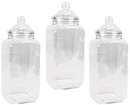 Purple Square Set of 3 Empty Large 4.5L Victorian Plastic Sweet and Food Storage Jar with Screw Top Lid