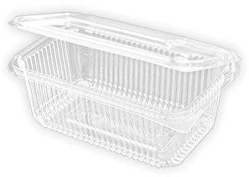 TELEVASO - 50 uds - Envase recipiente para comidas frías con tapa bisagra rectangular - Capacidad 1000 ml - Polietileno (PET) transparente