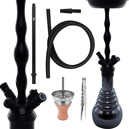 Shisha King | SKS 610 Shisha 78cm, Set mit Schlauch, Mundstück, Kopfaufsatz & Kohlezange | Black/Light Black Shining