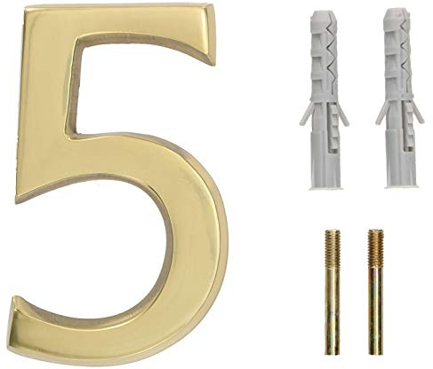 KOTARBAU® - Numero civico 3D 5 in ottone, 10 cm, numero porta per abitazioni, colonie, hotel, appartamenti, 100% ottone