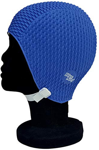 Blue Reef Badekappe mit Noppeneffekt, einfarbig, einfarbig, für Damen, klassischer Retro, dezent, Einheitsgröße für Erwachsene mit verstellbarem Riemen (Marineblau)