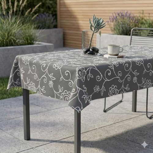 Miami Tischdecke Gartentischdecke Mediterran Grau Eckig 130 x 200 cm | Meterware Outdoortischdecke Campingtischdecke für Outdoor, Camping, Garten oder Terrasse