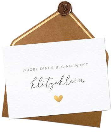 Joli Coon Schwangerschaft verkünden, Wachssiegel, A6 mit Naturkuvert | 400g strukturiertes Designerpapier, Goldveredelung, Manche Dinge beginnen oft klitzeklein