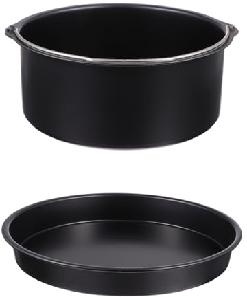 SOLUSTRE Airfryer Zubehör 2-Teiliges Kuchenfass Und Pizza-Platte Set 6.81X6.42X2.76In Karbonstahl Antihaft Backform Für Heißluftfritteuse Und Backofen Ideal Zum Backen Und Dämpfen