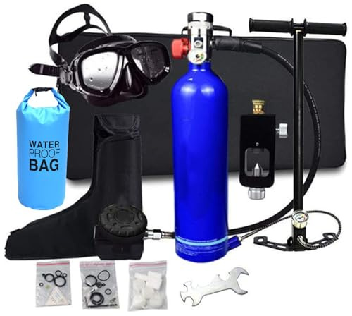 Mini Tauchtank Tragbar Scuba Diving Tank Equipment 1L Tauchzylinder, Schnorchel Tank, manuelle Pumpe, perfekte professionelle Tauchpakete with Refillable Design Gerät für Familie, Party und Ausflug