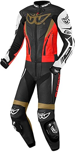 Berik Monza Damen 2-Teiler Motorrad Lederkombi, schwarz/rot/gold, 42