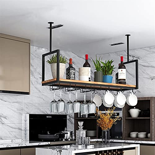 Mensola a soffitto Scaffale Galleggiante per Bar Industriale, Portabottiglie Pensile con Portabicchieri, Portaoggetti A Soffitto in Metallo A 2 Livelli, Portabicchieri da Vino, Casa Quotidiana