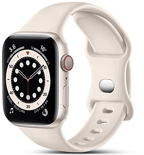 CeMiKa Kompatibel med Apple Watch Rem 38mm 40mm 41mm 42mm 44mm 45mm 49mm, Mjuk Silikon Sportband Ersättningsremmar Kompatibel med iWatch SE/Series 8 7 6 5 4 3 2 1, 42mm/44mm/45mm/49mm-M/L, Starlight
