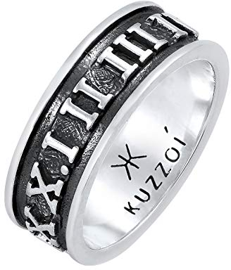 Kuzzoi Herrenring oxidiert, Bandring massiv (8 mm) in 925 Sterling Silber, Breites Schmuck Accessoire mit römischen Ziffern, Ring für Männer in der Ringgröße 60–66, 0602430921 (56)