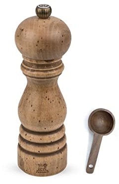 Peugeot Paris Classic Collection Salzmühle mit Gewürzschaufel aus Holz, 17,8 cm, Salzmühle mit Schaufel