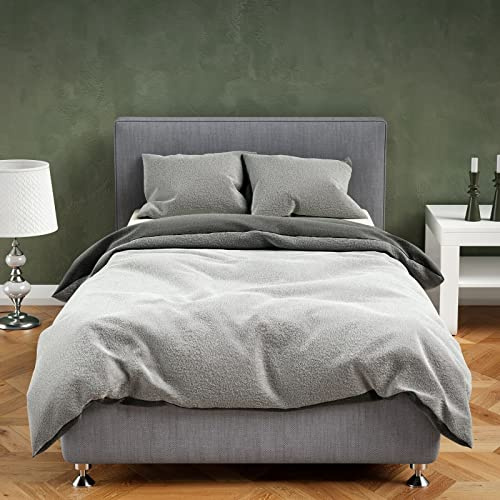 Leonado Vicenti Teddy Plüsch Bettwäsche 135x200 cm Warme Winter Uni Wende Bettbezug Cashmere Touch Anthrazit Grau, Grau / Anthrazit