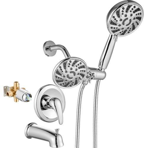 gotonovo Tub Shower Faucet Set Bathroom Shower Head Kit High Pressure Bathtub Shower Faucet 6 Modes ABS Handheld Spray Valve and Shower Trim Kit Shower Head and Handle Set Polished Chrome