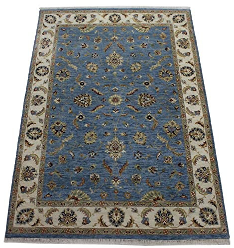 Ziegler Teppich Handgeknüpft 100% Wolle Himmel Blau Orientteppich 163X238 cm
