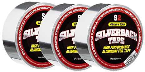 STICK2 Silverback Aluminium Foil Tape 48mm x 45m, 3 Rolls | Heat-resistant aluminium foil tape for HVAC, insulation, ducting, vapour barriers and reflective sealing.
