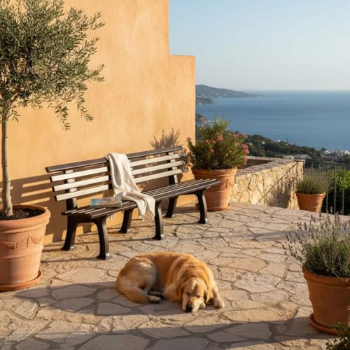 PROREGAL Gartenbank Antigua | 4-Sitzer | Braun | HxBxT 74x200x54cm | Witterungs- & UV-beständiger Kunststoff | Parkbank Sitzbank Außenbereich Garten Balkon Terrasse