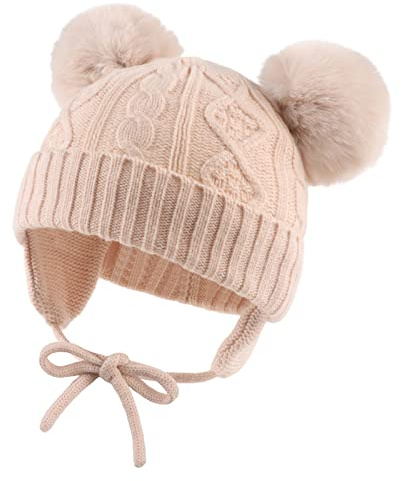 XIAOHAWANG Baby Mädchen Mütze Jungen Babymütze Winter Strickmütze Kindermütze Warme Wintermütze Mit Bommel
