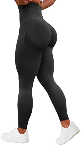 TAYOEA Legging de Sport de Compression Femme Yoga Long Slim Fit Fitness Pantalon de Sport Opaque Scrunch Butt Yoga Pantalon sans Couture Push Up Taille Haute Exercice Fitness Jogging Noir,XS