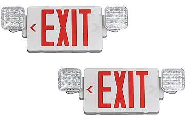 TANLUX Red Exit Sign With Emergency Lights, LED Light With Battery Backup, UL Listed, AC 120/277V, Commercial Combo for Business - 2 Pack