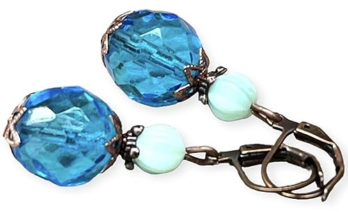 Vintage Ohrringe mit böhmischen Glasperlen - türkis, mint, aqua & kupfer
