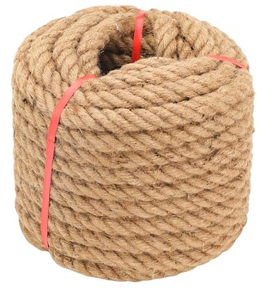 Jute Rope (1 in X 100 ft), 25mm Thick Twisted Manila Ropes,Tug of War Rope,Thick Ropes Natural Heavy Duty Hemp Rope for Swing Bed, Crafts, Railing, Tug of War, Home Decorating (25mm, 100FT)