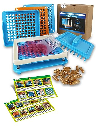 Capsule Filler Size 2 – Space for 100 Capsules – Includes Instructions in German + Video – Capsule Filler Machine – Empty Capsules to Fill Yourself Manual (Size 2)
