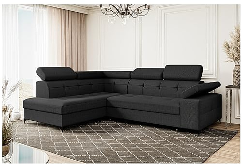 MEBLINI Schlafcouch mit Bettkasten - Ecksofa mit Schlaffunktion - Sofa mit Relaxfunktion - Couch L-Form - Eckcouch - Wohnlandschaft - Bergamo - 274x203x83cm Links - Dunkelgrau Samt Modesto
