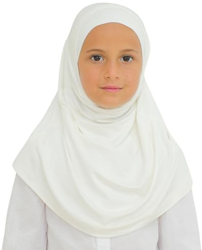 Prien lätt att bära hijab för flickor, muslimsk halsduk för barn, omedelbar hijabs för kvinnor, viskos barnhalsdukar för Ramadan Eid, Ecru