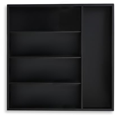 Relaxdays Besteckkasten, 5 Fächer, Schubladen Ordnungssystem, HBT: 4 x 34 x 33,5 cm, Bambus, Besteck Organizer, schwarz