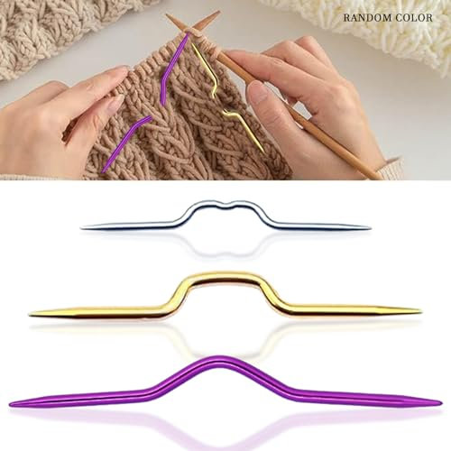 3pcs Knitting Cable Needle, Crooked Twist Curved Hand Knit Needles for Sweater Knitting, Mixed Color Aluminum Yarn Stitch Holders Cable Knitting Needles, Sweater Knitting Tool (Random Color)