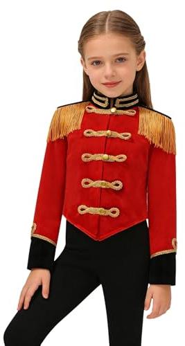 FEESHOW Unisex Kinder Blazer Zirkus Zirkusdirektor Jacke Löwenbändiger Uniform Mantel Fasching Mottoparty Circus Manege Kleidung