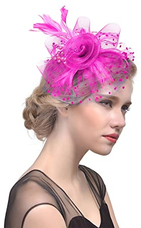 Fascinator Damen, Fascinator Damen Hut Blume Mesh Feder Kopfbedeckung Tea Party Bankett Hüte Cocktail Party Kopfschmuck Frauen Elegant Kirche Hochzeit Haarschmuck Flower Federn Stirnband