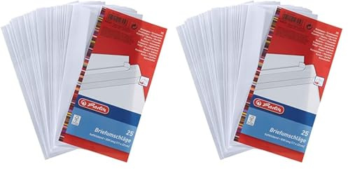 Herlitz Briefumschläge DIN lang haftklebend ohne Fenster weiss Inh. 25 Stück (Packung mit 2)