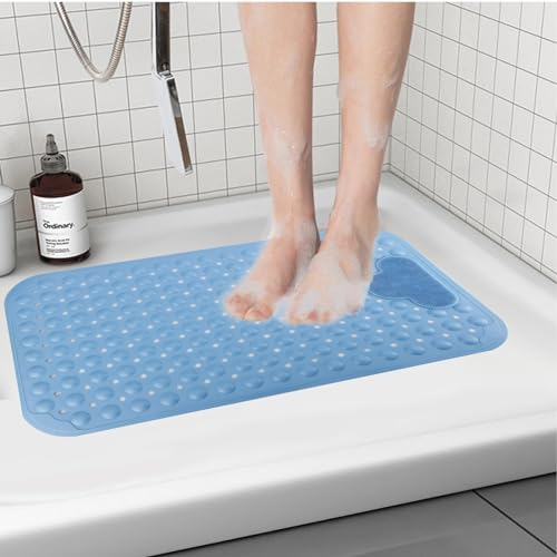 Fecialy Duschmatte rutschfest 40x70 cm, rutschfeste Badematte mit Saugnäpfen 100% BPA-frei Duscheinlage Komfort Massage, Antirutschmatte Dusche,Blau Maschinenwaschbar, Grau