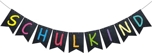 BETESSIN Einschulung Deko Schwarz - Originelle Schulkind Girlande im Tafel-Stil - Hängende Dekoration für Schuleinführung, Schulanfang, Einschulungsfeier Junge und Mädchen