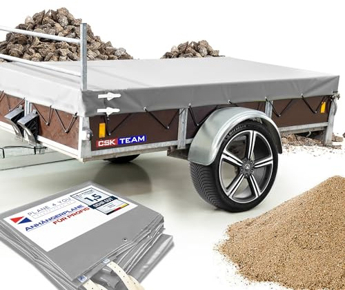 Hochwertige Anhängerplane 261 x 139 x 15 cm für Saris Anhänger mit Reling für H Gestell - wasserdichte PVC Abdeckplane I Plane nach Maß - Lichtgrau