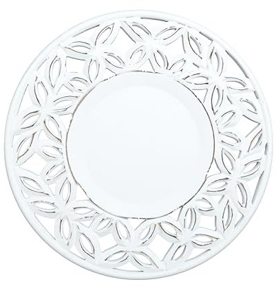 White Wood Charger for Dinner Plates Set of 2 - Decorative Cut Design 13 Inch Round Wooden Placemat for Dining Table Décor/Family Gathering/Christmas/New Year Party/Wedding/Events & Everyday Use