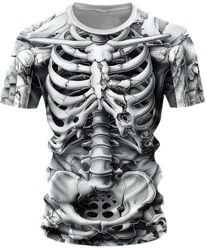 Caxndycing T-Shirt Herren Skelett Brustkorb Männer Tshirt Totenkopf Gesicht Bandana Hals Gamasche Halloween Kostüm Aufdruck Rundhals Tee Halloween-Kostüm Gruselig Horror Leicht Tops
