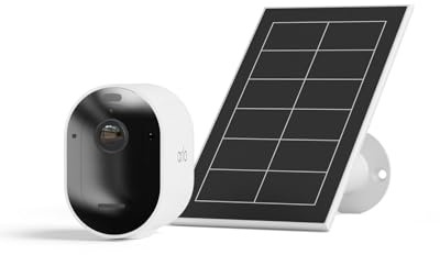 Arlo Pro 5 Security Camera Outdoor Wireless with Solar Panel, 2K Outdoor Camera Kit with Rechargeable Battery, Advanced Colour Night Vision, Dual-Band Wifi & Free Trial of Secure, 1 Camera, White