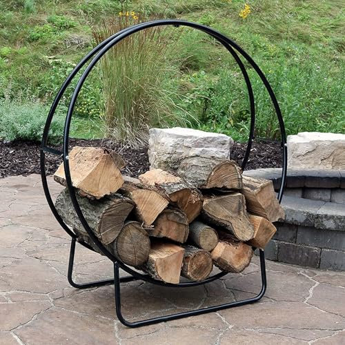 Brennholzregal für drinnen und draußen, pulverbeschichteter Brennholzhalter aus Stahl, rundes Stahlrohr für Terrassendeck, Metall-Holzhalter, Außenkamin, Terrassendeck, Veranda, Holzstapler,40in