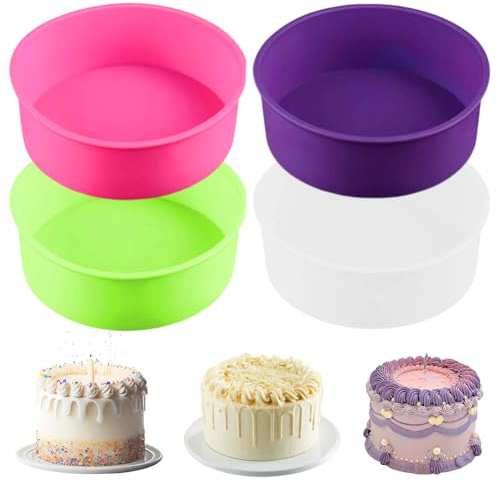 LGWJHCY 4 Moldes de Silicona Redondos para Hornear Tartas, Moldes Antiadherentes de 6 Pulgadas para Pasteles (Rosa/Morada/Verde/Blanco)