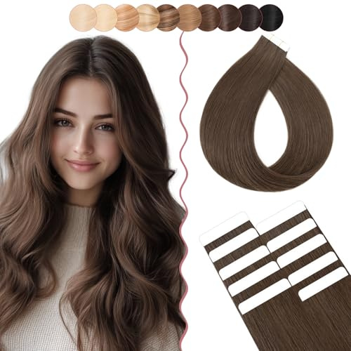 35cm SEGO Extensiones Adhesivas Pelo Natural 10PCS [#2 Castaño Oscuro] Cinta Adhesiva Invisible Sin Clips 100% Remy Liso Cabello Humano Auténtico (10g)