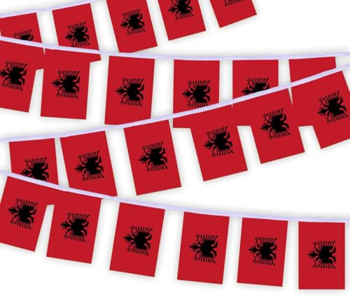 30 Stück Albanien Flaggenkette Fahnen, 10 Meter albanisch Rechteck Seilfahnen, dekorative Banner verwendet, um Innenhöfe zu schmücken String Albania