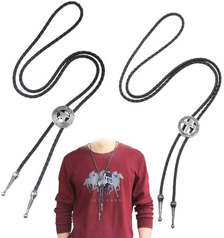 xianshi 2 Pcs Bolo Tie,Cowboy,Cowboy Hemd Herren,Cowboy Weste Herren,Western Outfit Herren,Cowboy, Leder Rodeo Anhänger Für Damen Und Herren,Für Herren Rodeo Bolo Krawatte Krawatte